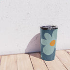 Sky Blue Orange Flowers Minimalist Artwork Travel Mug Gallery Image 4