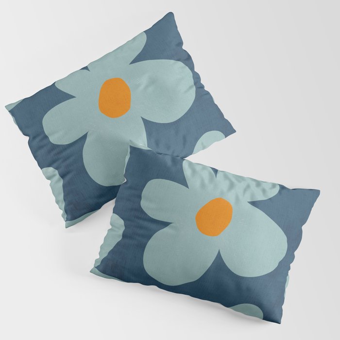 Sky Blue Orange Flowers Minimalist Artwork Pillow Sham Gallery Image 3