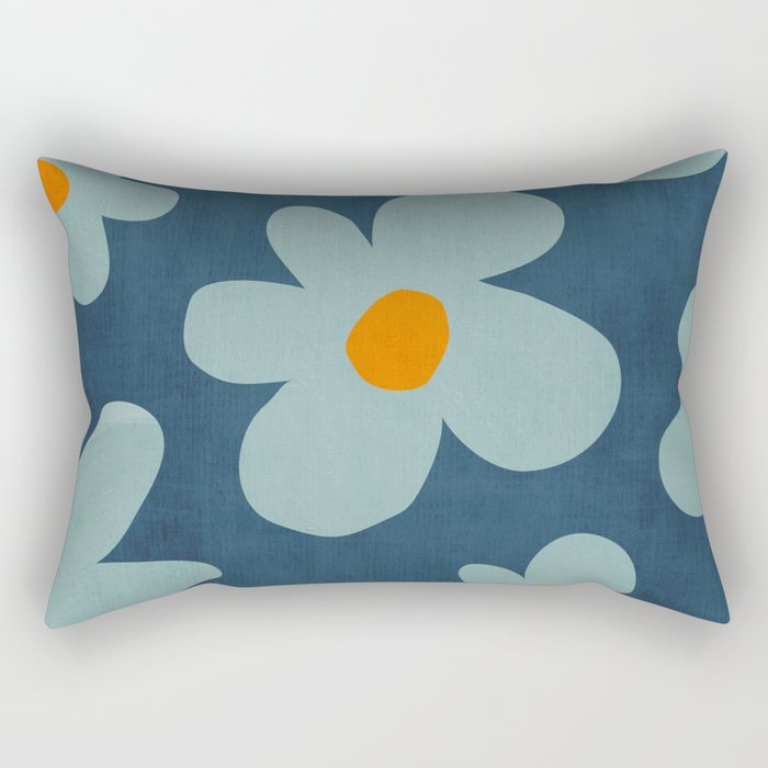 Sky Blue Orange Flowers Minimalist Artwork Rectangular Pillow Gallery Image 1