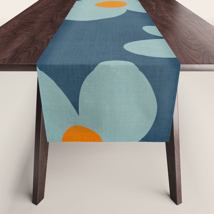 Sky Blue Orange Flowers Minimalist Artwork Table Runner Gallery Image 1