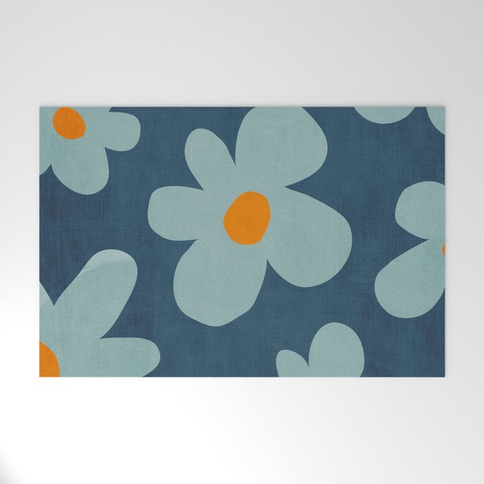 Sky Blue Orange Flowers Minimalist Artwork Welcome Mat Gallery Image 1