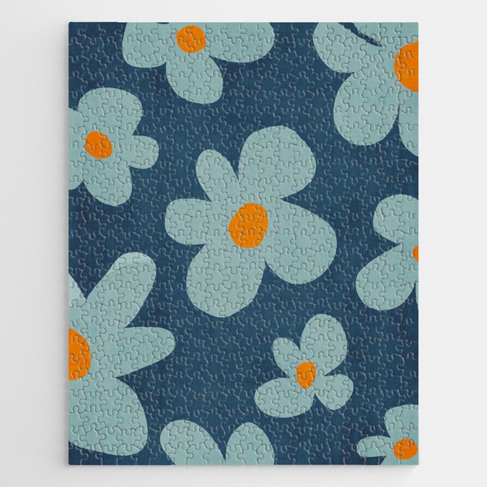 Sky Blue Orange Flowers Minimalist Artwork Jigsaw Puzzle Gallery Image 1