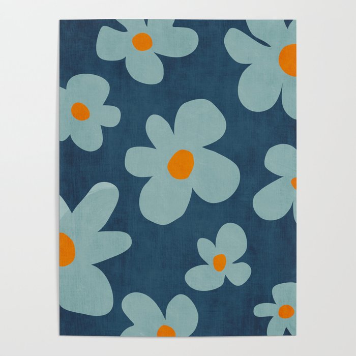 Sky Blue Orange Flowers Minimalist Artwork Poster Gallery Image 4