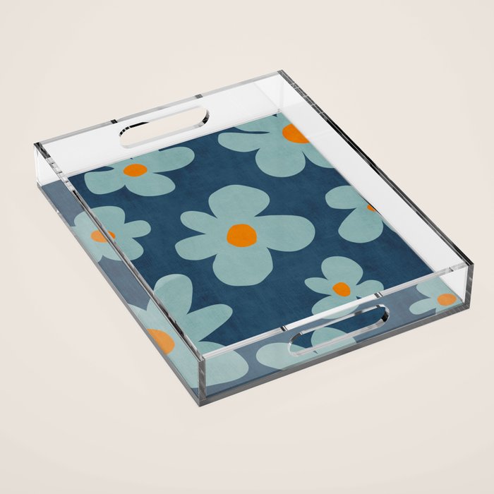 Sky Blue Orange Flowers Minimalist Artwork Acrylic Tray Gallery Image 1
