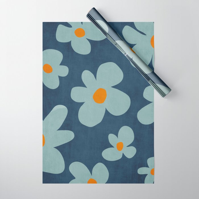 Sky Blue Orange Flowers Minimalist Artwork Wrapping Paper Gallery Image 1