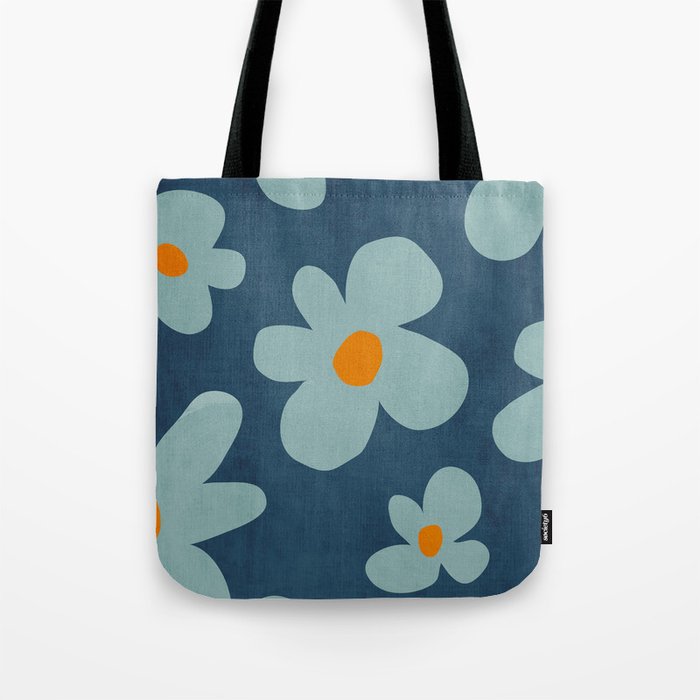 Sky Blue Orange Flowers Minimalist Artwork Tote Bag Gallery Image 1