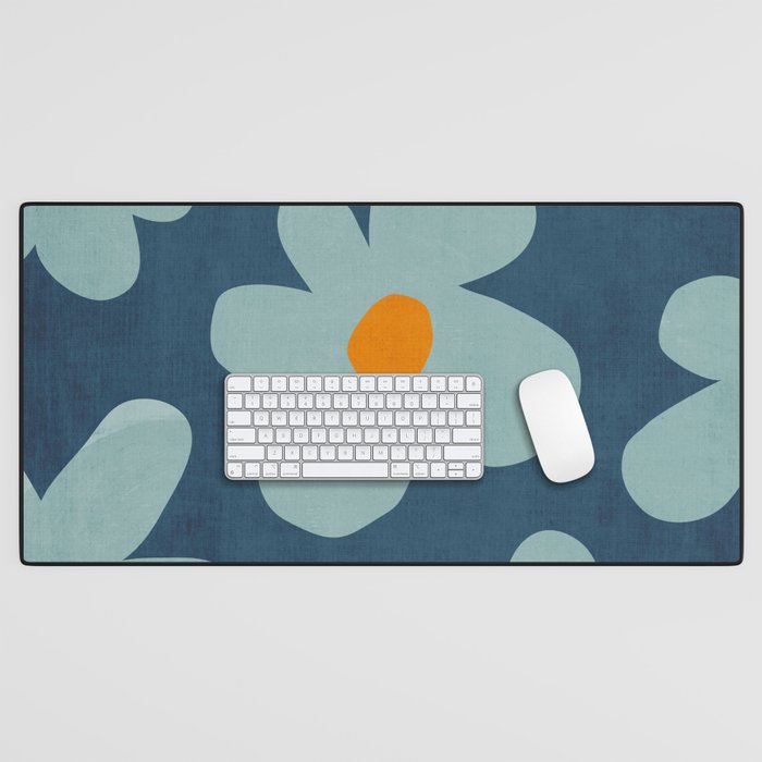 Sky Blue Orange Flowers Minimalist Artwork Desk Mat Gallery Image 1