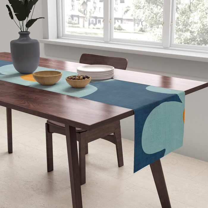 Sky Blue Orange Flowers Minimalist Artwork Table Runner Gallery Image 2