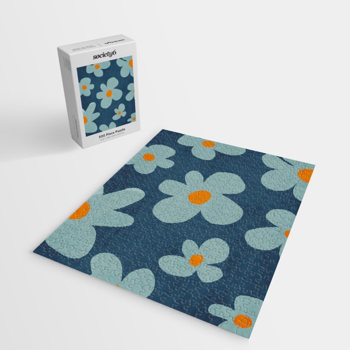 Sky Blue Orange Flowers Minimalist Artwork Jigsaw Puzzle Gallery Image 2