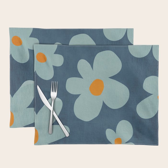 Sky Blue Orange Flowers Minimalist Artwork Placemat Gallery Image 1