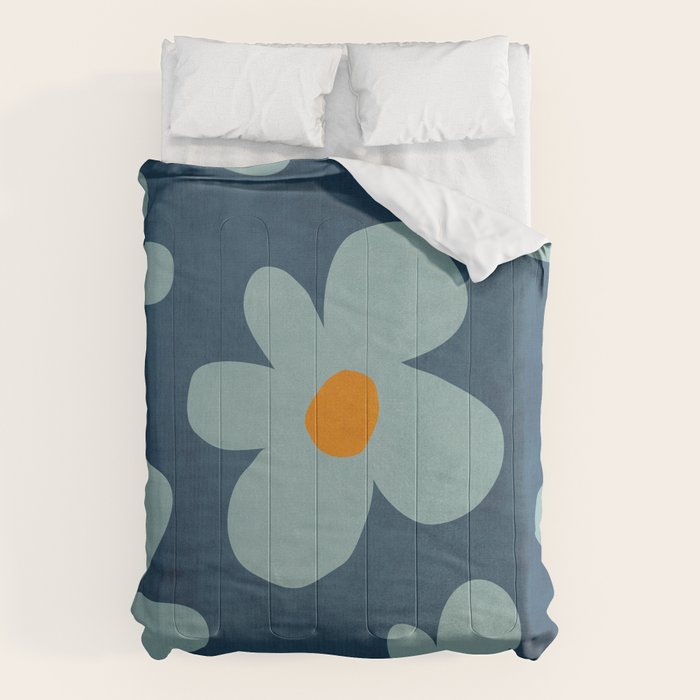 Sky Blue Orange Flowers Minimalist Artwork Comforter Gallery Image 6