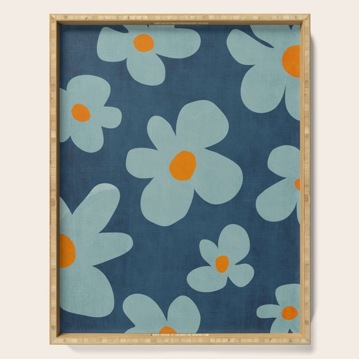 Sky Blue Orange Flowers Minimalist Artwork Serving Tray Gallery Image 1