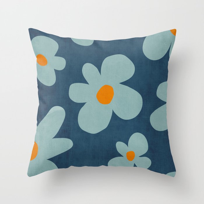 Sky Blue Orange Flowers Minimalist Artwork Throw Pillow Gallery Image 6