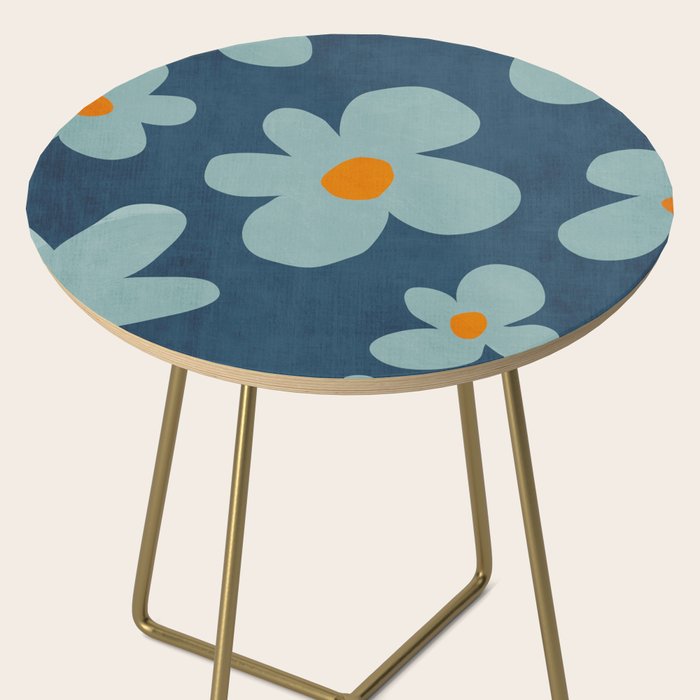 Sky Blue Orange Flowers Minimalist Artwork Side Table Gallery Image 2