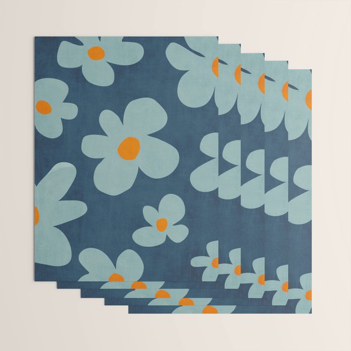 Sky Blue Orange Flowers Minimalist Artwork Wrapping Paper Gallery Image 3