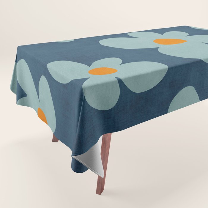 Sky Blue Orange Flowers Minimalist Artwork Tablecloth Gallery Image 1
