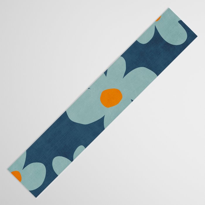 Sky Blue Orange Flowers Minimalist Artwork Table Runner Gallery Image 3