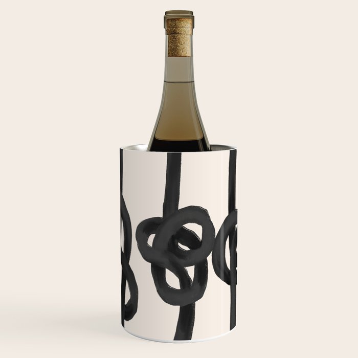 Minimalist Black Knot Abstract Art on Neutral Background Wine Chiller Gallery Image 1