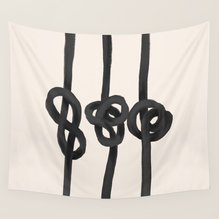 Minimalist Black Knot Abstract Art on Neutral Background Wall Tapestry Gallery Image 4