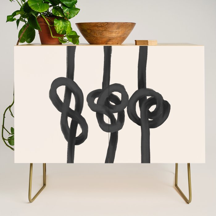 Minimalist Black Knot Abstract Art on Neutral Background Credenza Gallery Image 1
