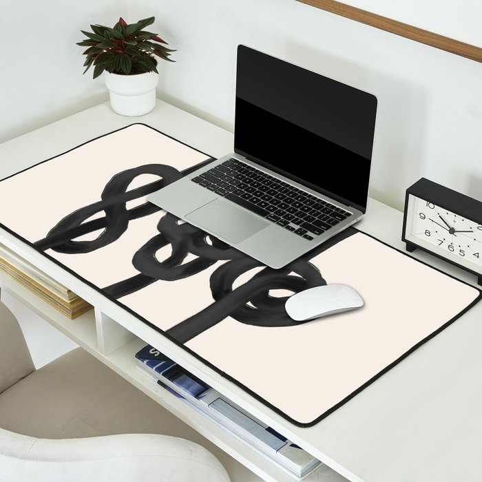 Minimalist Black Knot Abstract Art on Neutral Background Desk Mat Gallery Image 2