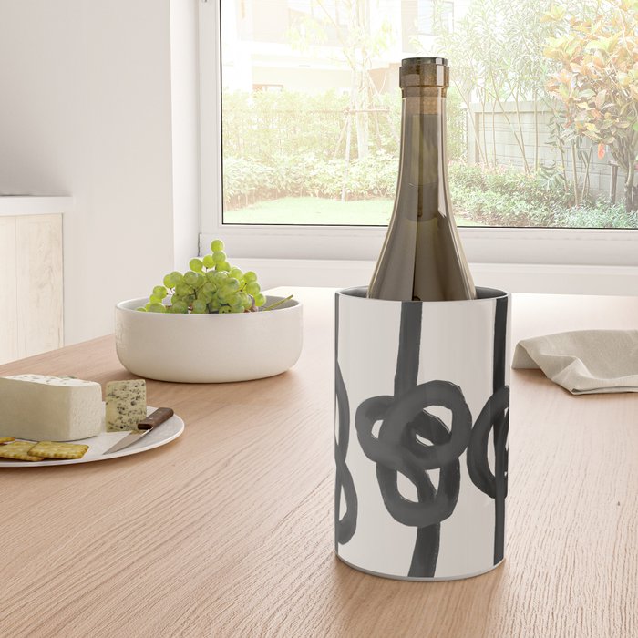 Minimalist Black Knot Abstract Art on Neutral Background Wine Chiller Gallery Image 4