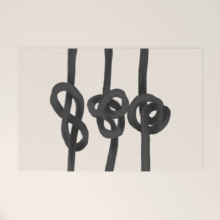 Minimalist Black Knot Abstract Art on Neutral Background Welcome Mat Gallery Image 1