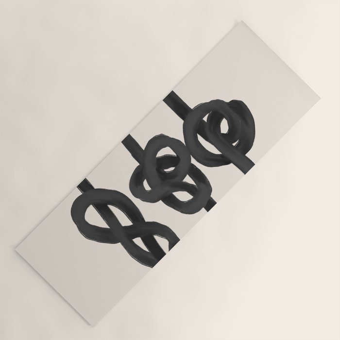 Minimalist Black Knot Abstract Art on Neutral Background Yoga Mat Gallery Image 1