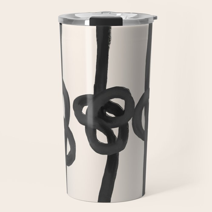 Minimalist Black Knot Abstract Art on Neutral Background Travel Mug Gallery Image 1