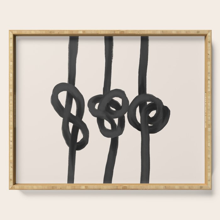 Minimalist Black Knot Abstract Art on Neutral Background Serving Tray Gallery Image 1