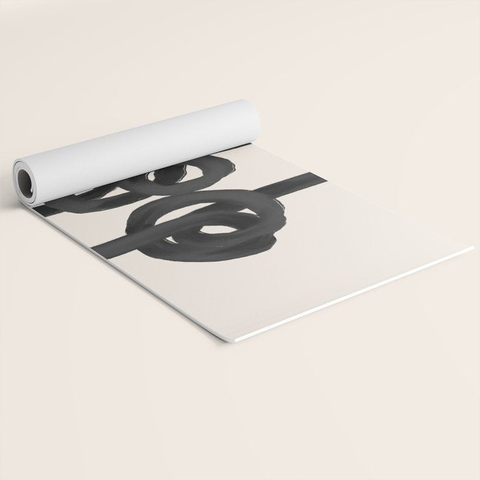 Minimalist Black Knot Abstract Art on Neutral Background Yoga Mat Gallery Image 2