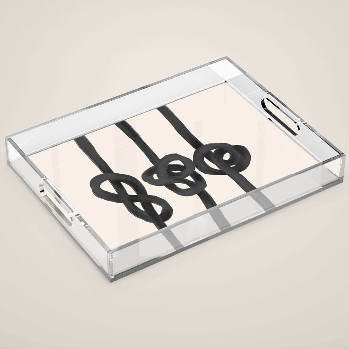 Minimalist Black Knot Abstract Art on Neutral Background Acrylic Tray Gallery Image 1