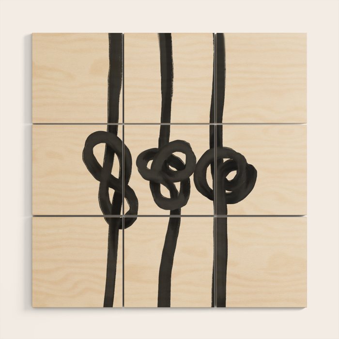 Minimalist Black Knot Abstract Art on Neutral Background Wood Wall Art Gallery Image 1