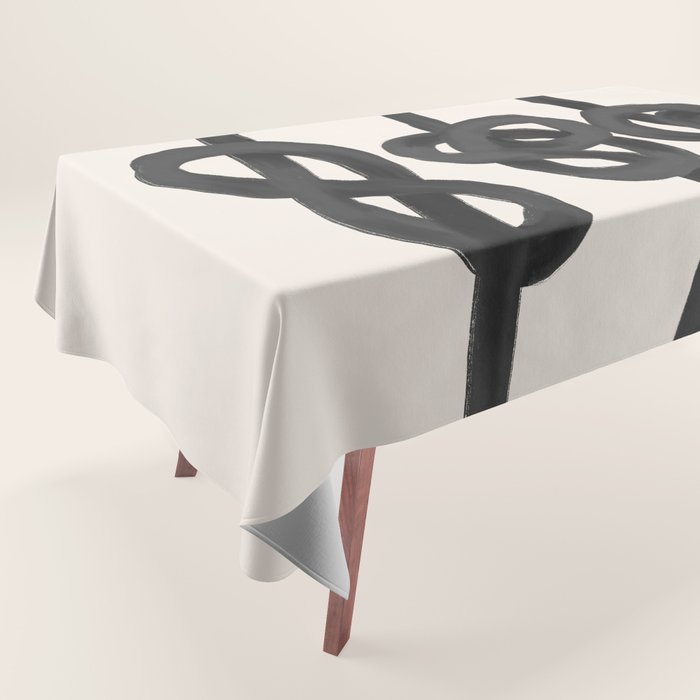 Minimalist Black Knot Abstract Art on Neutral Background Tablecloth Gallery Image 1