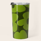 Large Green Retro Flowers - Green Petals on Dark Green Background #decor #society6 #buyart Travel Mug Gallery Image 3