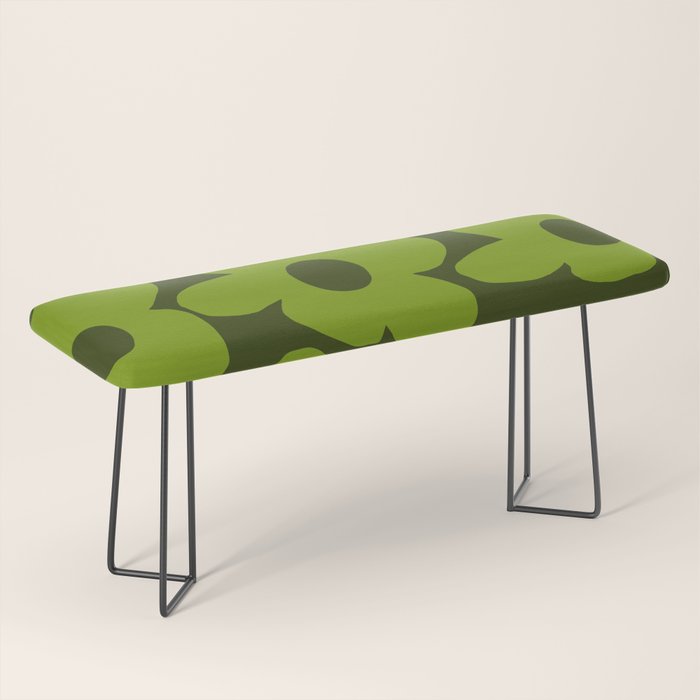 Large Green Retro Flowers - Green Petals on Dark Green Background #decor #society6 #buyart Bench Gallery Image 1