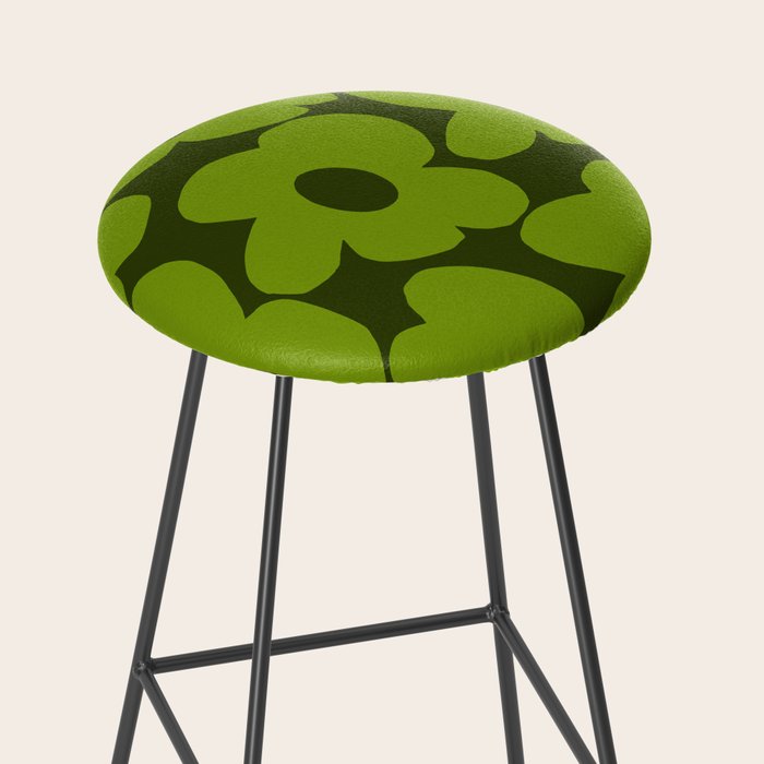 Large Green Retro Flowers - Green Petals on Dark Green Background #decor #society6 #buyart Stool Gallery Image 2