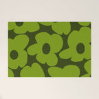 Large Green Retro Flowers - Green Petals on Dark Green Background #decor #society6 #buyart Welcome Mat Gallery Image 1