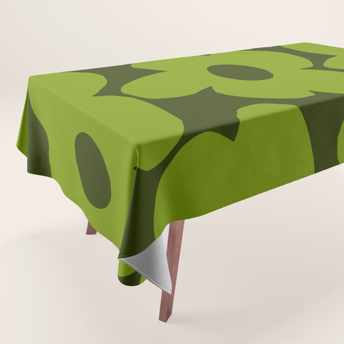 Large Green Retro Flowers - Green Petals on Dark Green Background #decor #society6 #buyart Tablecloth Gallery Image 1