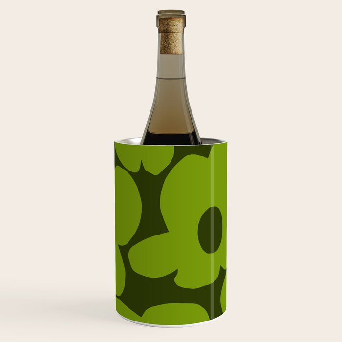 Large Green Retro Flowers - Green Petals on Dark Green Background #decor #society6 #buyart Wine Chiller Gallery Image 3