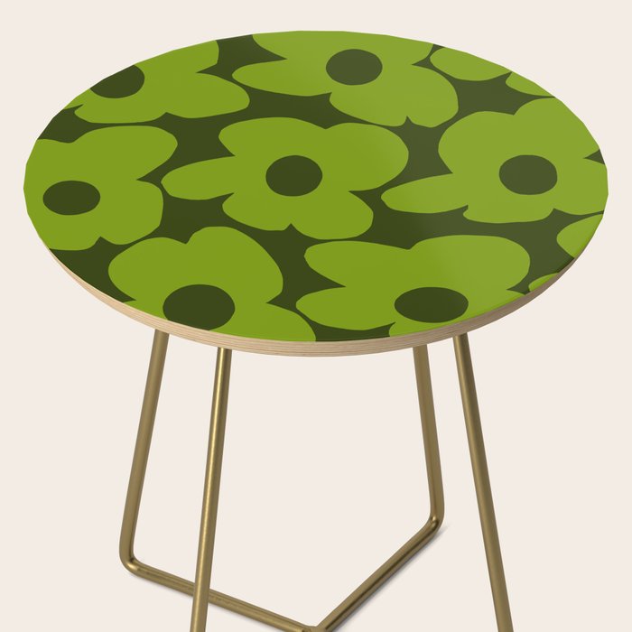 Large Green Retro Flowers - Green Petals on Dark Green Background #decor #society6 #buyart Side Table Gallery Image 2