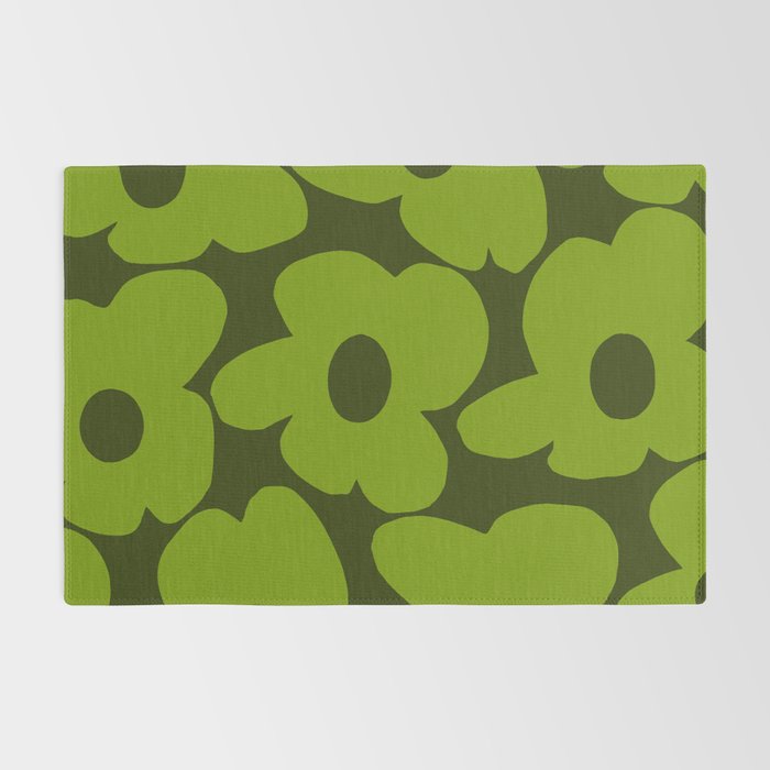 Large Green Retro Flowers - Green Petals on Dark Green Background #decor #society6 #buyart Rug Gallery Image 2