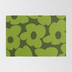 Large Green Retro Flowers - Green Petals on Dark Green Background #decor #society6 #buyart Rug Gallery Image 2