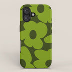 Large Green Retro Flowers - Green Petals on Dark Green Background #decor #society6 #buyart iPhone Case Gallery Image 1