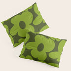 Large Green Retro Flowers - Green Petals on Dark Green Background #decor #society6 #buyart Pillow Sham Gallery Image 3