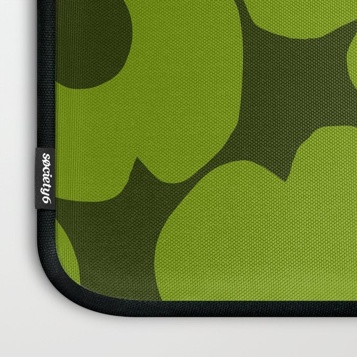 Large Green Retro Flowers - Green Petals on Dark Green Background #decor #society6 #buyart Laptop Sleeve Gallery Image 3