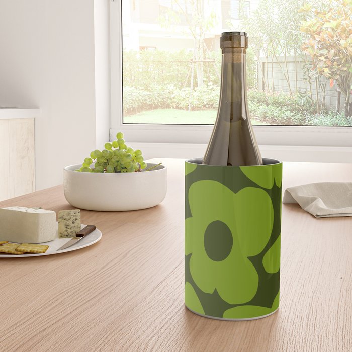 Large Green Retro Flowers - Green Petals on Dark Green Background #decor #society6 #buyart Wine Chiller Gallery Image 4