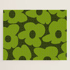 Large Green Retro Flowers - Green Petals on Dark Green Background #decor #society6 #buyart Jigsaw Puzzle Gallery Image 1