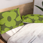 Large Green Retro Flowers - Green Petals on Dark Green Background #decor #society6 #buyart Pillow Sham Gallery Image 2
