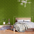 Large Green Retro Flowers - Green Petals on Dark Green Background #decor #society6 #buyart Wallpaper Gallery Image 3